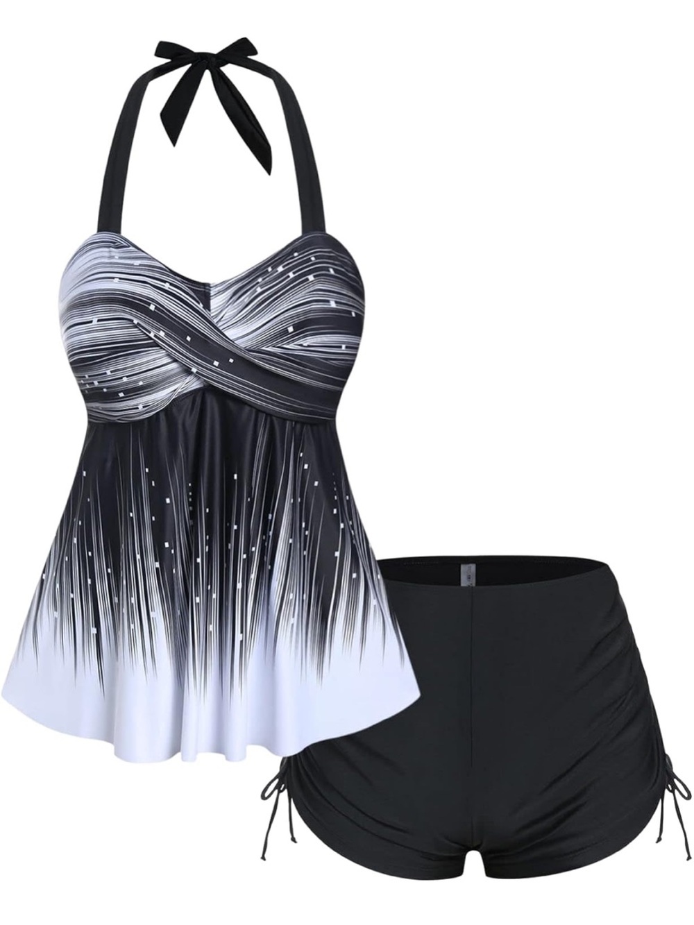 Plus Size Halter Backless Empire Waist Modest Boyshorts Tankini Swimsuit 5XL